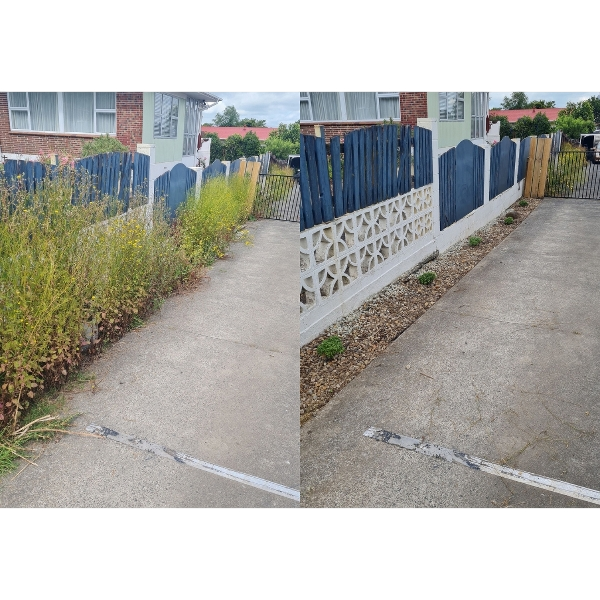 Lawn and garden before and after tidy-up in Morrinsville