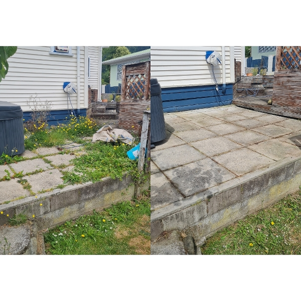 Lawn and garden before and after tidy-up in Morrinsville